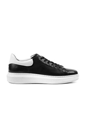 Strada Siyah Deri-Beyaz Konç Hakiki Deri Erkek Spor (Sneaker) Ayakkabı