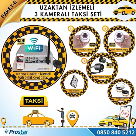 Taksi Kamera Seti 6 Uzaktan izlemeli 3 Kameralı Wifi 1 TB Harddisk Dahil