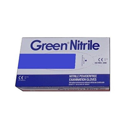 Green Nitril Mavi Pudrasız M Beden Muayene Eldiveni - Temizlik Eldiveni -  (1 Kutu / 1 x 100 Adet)