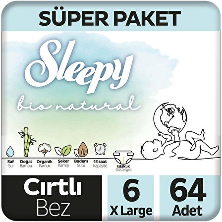 Sleepy Bio Natural Süper Paket Bebek Bezi 6 Numara Xlarge 64'lü