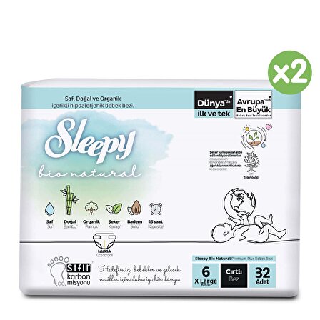 Sleepy Bio Natural Süper Paket Bebek Bezi 6 Numara Xlarge 64'lü