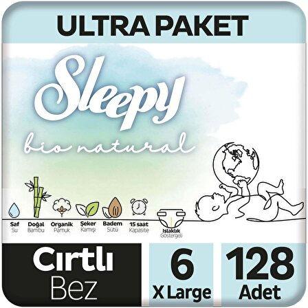 Sleepy Bio Natural U Ltra Paket Bebek Bezi 6 Numara Xlarge 128'li