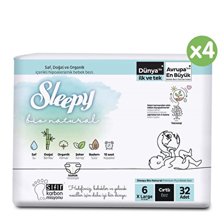 Sleepy Bio Natural U Ltra Paket Bebek Bezi 6 Numara Xlarge 128'li