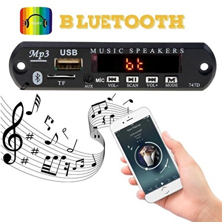 EU-01-HIYE HY3500 Bluetoothlu Araç Oto Teyp Aux Usb Sd Mikrofonlu Dönüştürücü Çevirici Mp3 Modülü 