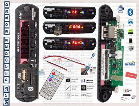 EU-01-12 Volt Araç Oto Teyp Beslemeli Dijtal MP3 Decoder Board Bluetooth Modül TF USB AUX SD Kart Mi