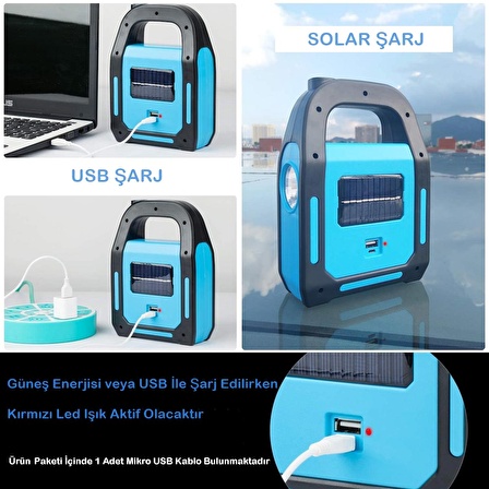 Solar Işıldak Fener Güneş Enerjili ve USB Şarj Kamp Lambası Cata Hazar Kamp Feneri Mobil Güç Kaynağı