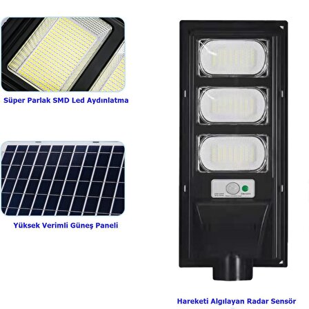 150W Güneş Enerjili Sokak Lambası Bahçe Aydınlatması Kumandalı Sensörlü HeroLed Solar Sokak Armatürü