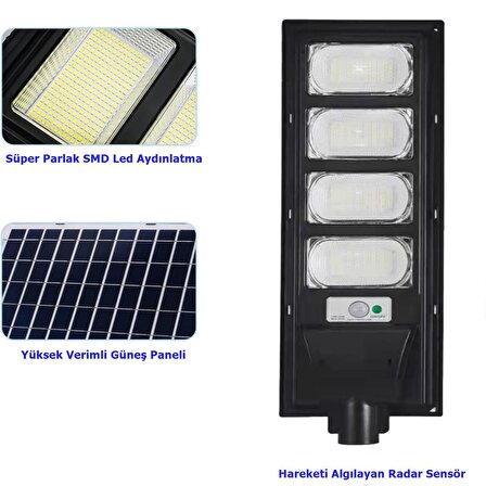 200W Güneş Enerjili Sokak Lambası Bahçe Aydınlatması Kumandalı Sensörlü HeroLed Solar Sokak Armatürü
