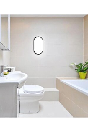 Banyo Tavan Lambası Aydos 20W Oval Siyah Balkon Tavan Lambası 6400K Beyaz LED Işık Teras Duvar Lambası