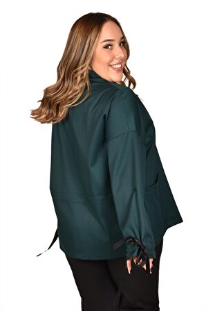Ultimod Yeşil Ekstraforlu Çıtçıtlı Büyük Beden Kadın Ceket ULT102