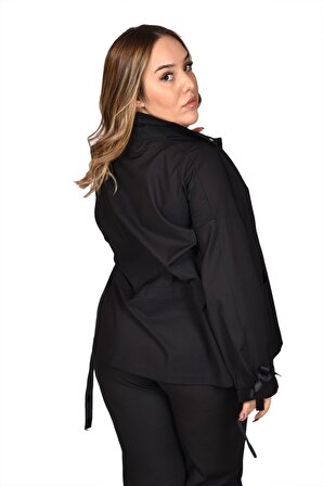 Ultimod Siyah Ekstraforlu Çıtçıtlı Büyük Beden Kadın Ceket ULT102