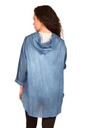 Ultimod Mavi Kapüşonlu Cepli Kadın Gömlek ULT2152