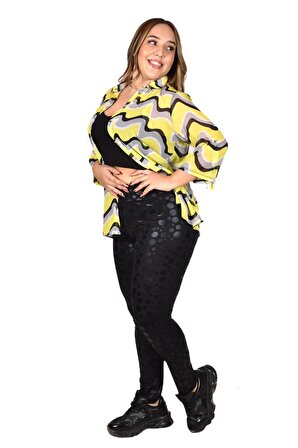 Ultimod Sarı Desenli Şifon Büyük Beden Kadın Gömlek ULT8254