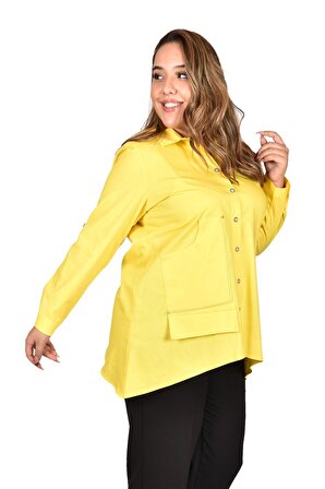 Ultimod Sarı Cep Detaylı Büyük Beden Kadın Gömlek ULT8263