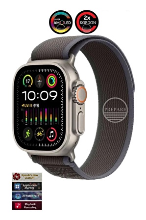 Ultra 2 Multi 9 Pro Smart Watch Titanyum Vidalı Gri Kasa Zeytin Kordon Pusulalı 49mm Kilitli Akıllı Saat