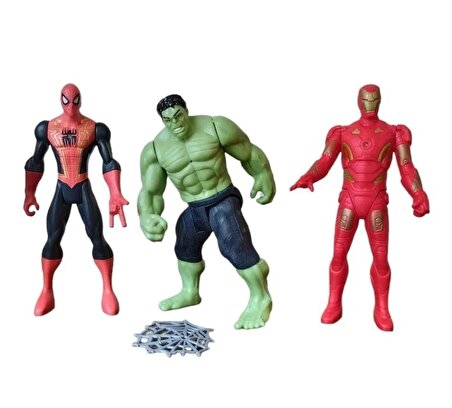 3'lü Süper Kahraman Figürü Spiderman Hulk Iron Man