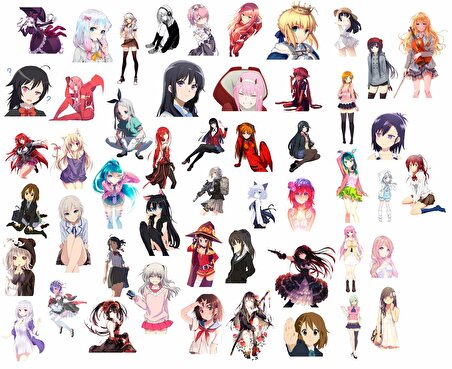 50 Adet Sevimli Anime Kızları Sticker Seti 02