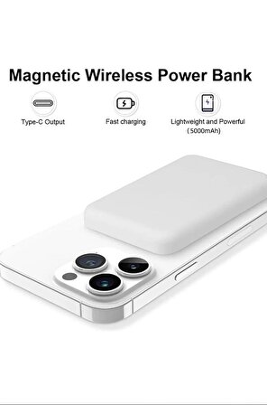 Iphone 5.000 Mah Magsafe Battery Pack Powerbank Kablosuz Şarj Ios 8/x/11/12/13/14/15 Uyumlu