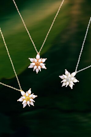 925 Ayar Gümüş Rose Kaplama Beyaz Mineli Lotus Çiçeği Kolye