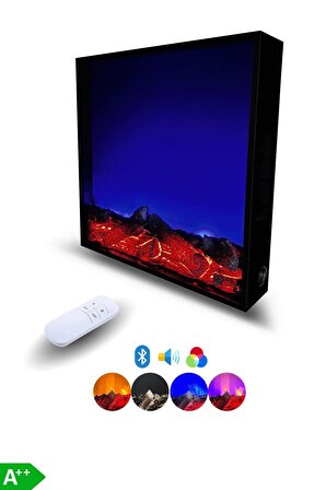 Arif Şömine - Dekoratif Elektrikli Yapay Şömine - 70x70x15 Cm - Farklı Renk Modları, Kumandalı, Bluetooth