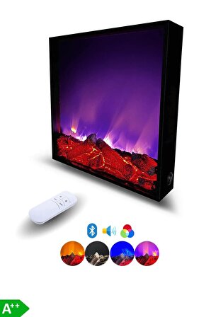 Arif Şömine - Dekoratif Elektrikli Yapay Şömine - 70x70x15 Cm - Farklı Renk Modları, Kumandalı, Bluetooth
