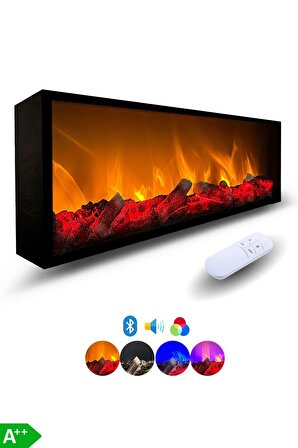 Arif Şömine - Dekoratif Elektrikli Yapay Şömine - 100x25x15 Cm - Farklı Renk Modları, Kumandalı, Bluetooth