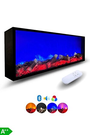 Arif Şömine - Dekoratif Elektrikli Yapay Şömine - 100x25x15 Cm - Farklı Renk Modları, Kumandalı, Bluetooth