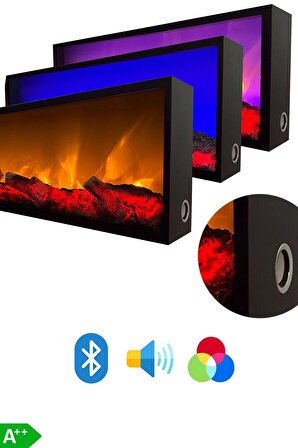 Arif Şömine - Dekoratif Elektrikli Yapay Şömine - 100x35x15 Cm - Farklı Renk Modları, Kumandalı, Bluetooth