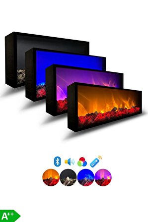Arif Şömine - Dekoratif Elektrikli Yapay Şömine - 100x35x15 Cm - Farklı Renk Modları, Kumandalı, Bluetooth