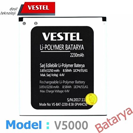 Vestel V5000 Batarya Vestel Venüs V5000 Uyumlu Batarya