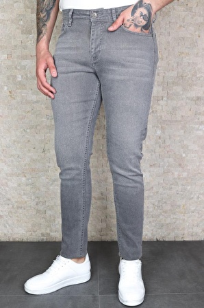 Erkek Gri Slim Fit Dar Kesim Esnek Likralı Denim Jeans Kot Pantolon HLTHEVALGREY-A