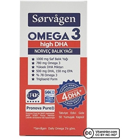 Sorvagen Omega 3 High Dha 1000 Mg Balık Yağı 50 Kapsül