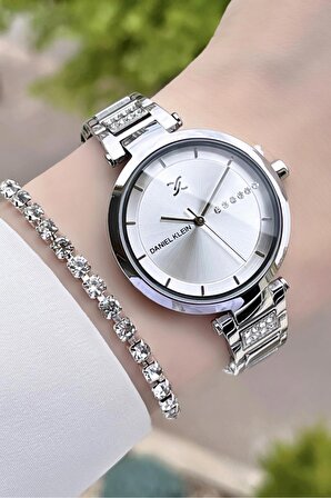 Daniel Klein DKISTE153 Premium Gümüş Renk Kadın Kol Saati Ve Bileklik