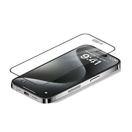 Vendas iPhone 15 Uyumlu Anti-Dust Warrior 9D Full Cover Temperli Cam Ekran Koruyucu