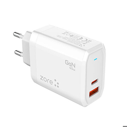 Vendas Zore Always-01 GaN Tech Type-C PD4.0 USB-A QC3.0 Hızlı Şarj Özellikli Seyahat Şarj Başlığı 65W