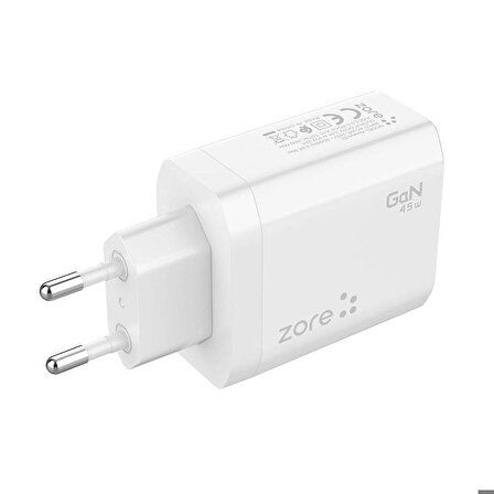 Vendas Zore Always-02 GaN Tech Type-C PD4.0 USB-A QC3.0 Hızlı Şarj Özellikli Seyahat Şarj Başlığı 45W