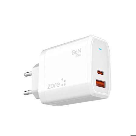 Vendas Zore Always-02 GaN Tech Type-C PD4.0 USB-A QC3.0 Hızlı Şarj Özellikli Seyahat Şarj Başlığı 45W