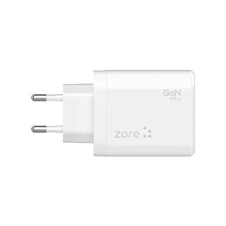 Vendas Zore Always-02 GaN Tech Type-C PD4.0 USB-A QC3.0 Hızlı Şarj Özellikli Seyahat Şarj Başlığı 45W