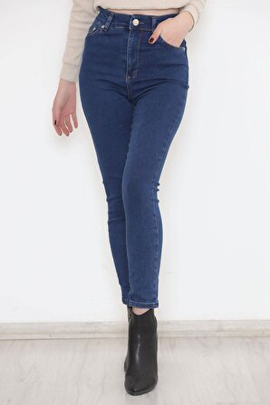 Yüksek Bel Süper Likra Toparlayıcı Özellikli Kot Pantolon Mavi Skinny Dar Paça Jean - 11918