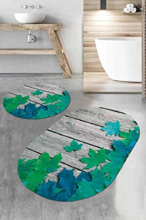 Yeşil Çınar 3D Banyo Halısı Klozet Oval Paspas Seti BS069