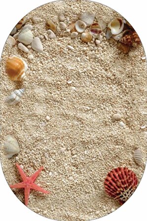 Bej Deniz Kabuklu Banyo Halısı Klozet Oval Paspas Seti BS083