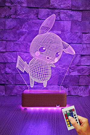 Doğumgünü Hediyesi Pikachu 3d Tasarım Gece Lambası 16 Renkli