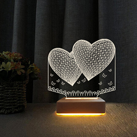 2Kalp Tasarım 3D Gece Lambası Sevgili Hediyesi Lamba