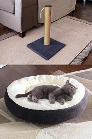 Kedi Taşıma kafesi-sepeti + Simit yatak + Tırmalama ve Büyük mama kabı hediyeli kedi seti-T1