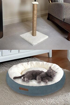 Lüks Kapalı Kedi Tuvaleti + Yatak + Tırmalama + Paspas+ Mama kabı Kedi Seti - LKT1