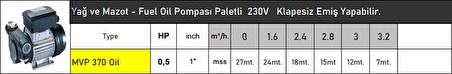 MVP370 Oil 0.5 HP Paletli Yağ ve Mazot Aktarma Pompası - Profesyonel Yüksek Debi ve İrtifa