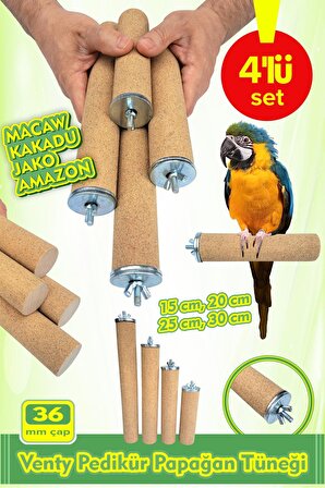 Venty 4'lü Pedikür Papağan Tüneği Çapı 36 mm Macaw, Kakadu, Jako, Amazon, İskender Vb. Kumlu Tünek