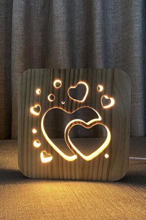 Kalp Tasarım 16 Renkli Ahşap Led Lamba Sevdiklerinize Hediye Lamba 