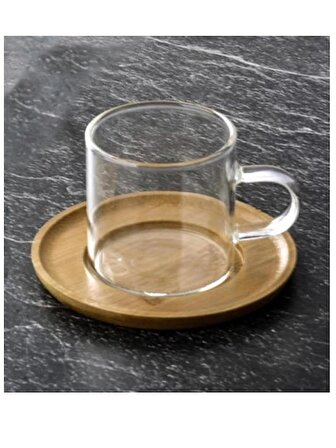 Cam kahve fincanı, bambu tabaklı, 90ml