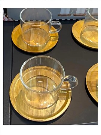 Cam kahve fincanı, bambu tabaklı, 90ml